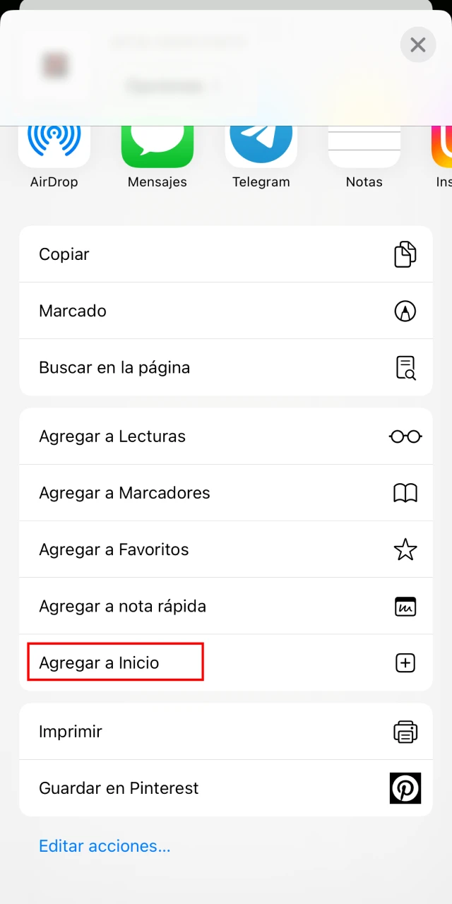 Agregue BC Game a su pagina de inicio a traves del menu del navegador Safari.