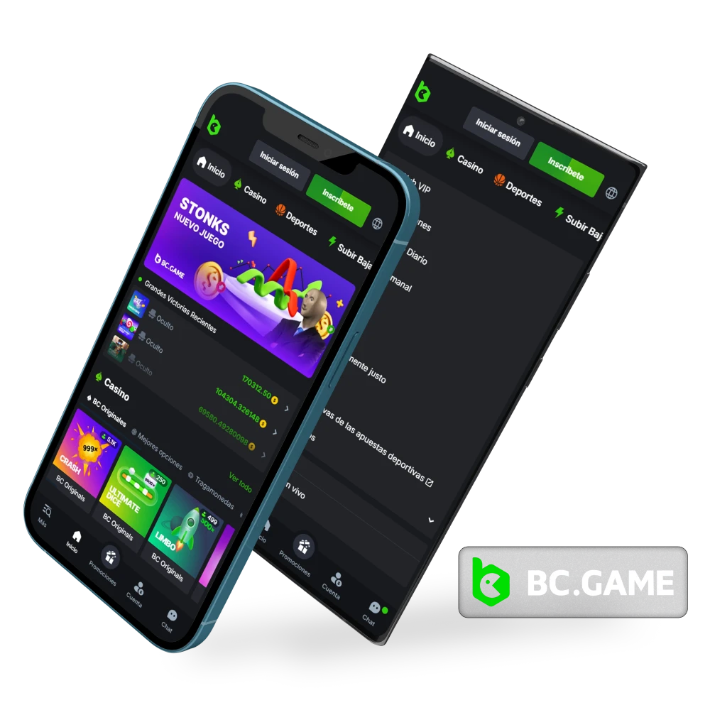 Juegue juegos de casino y realice apuestas deportivas en cualquier lugar con la aplicacion movil BC Game.