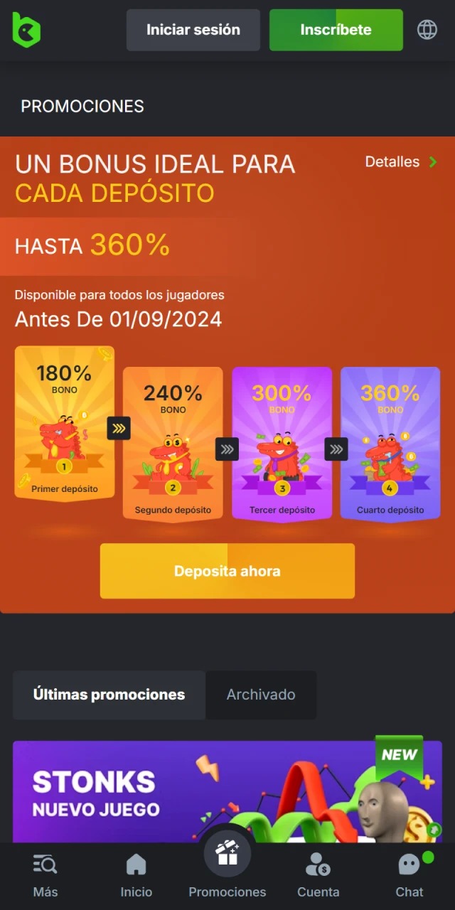 Bonos y promociones en la aplicacion movil BC Game.