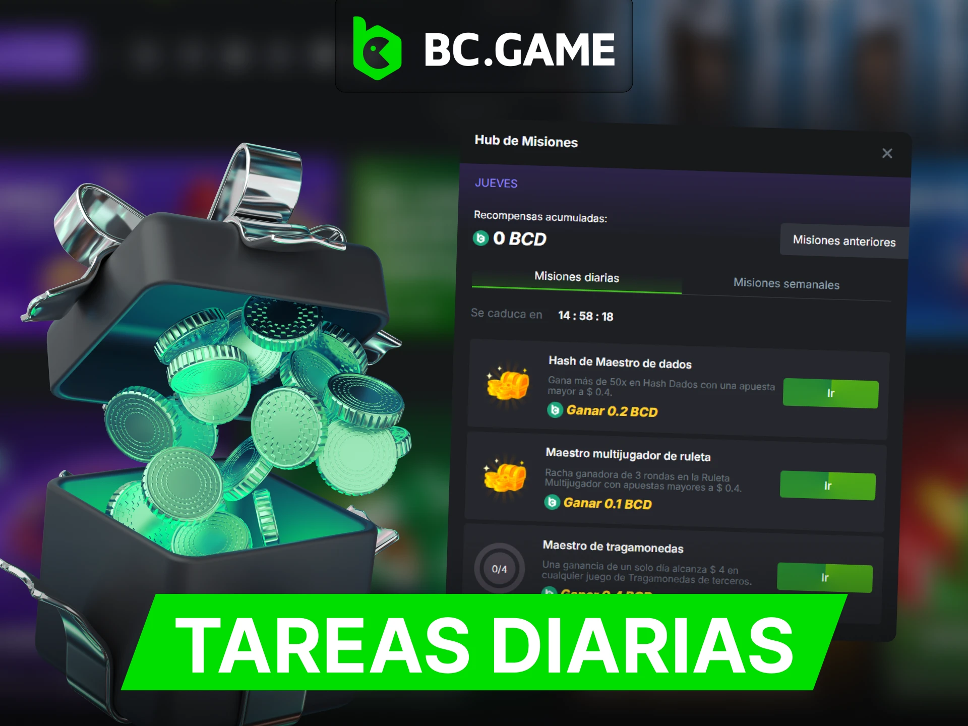 Completa misiones en BC Game y obten recompensas.