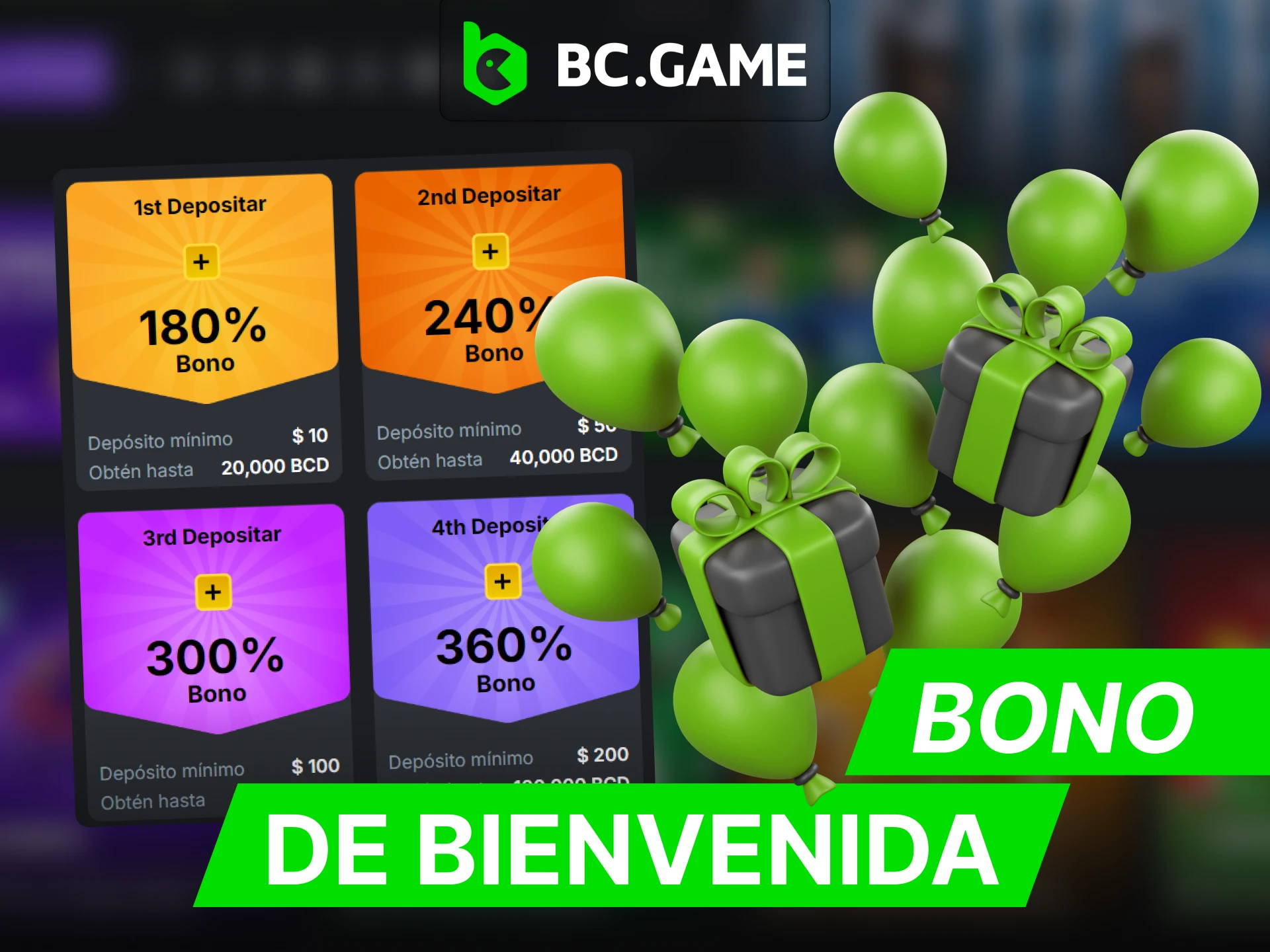 Reciba un bono en su primer deposito despues de registrarse en BC Game.