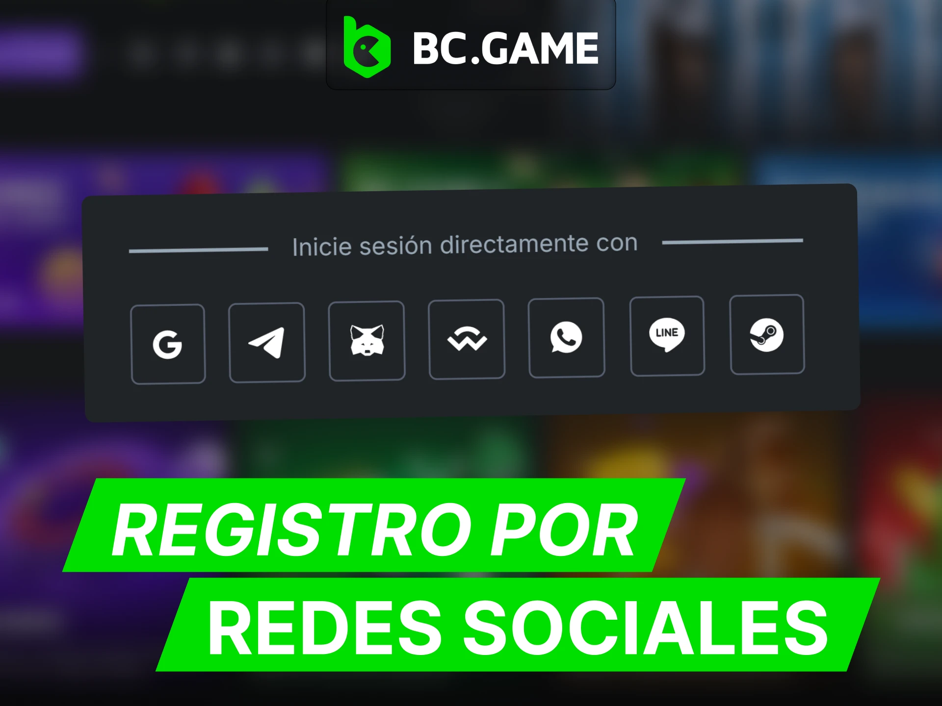 Registro rapido en BC Game a traves de una red social.