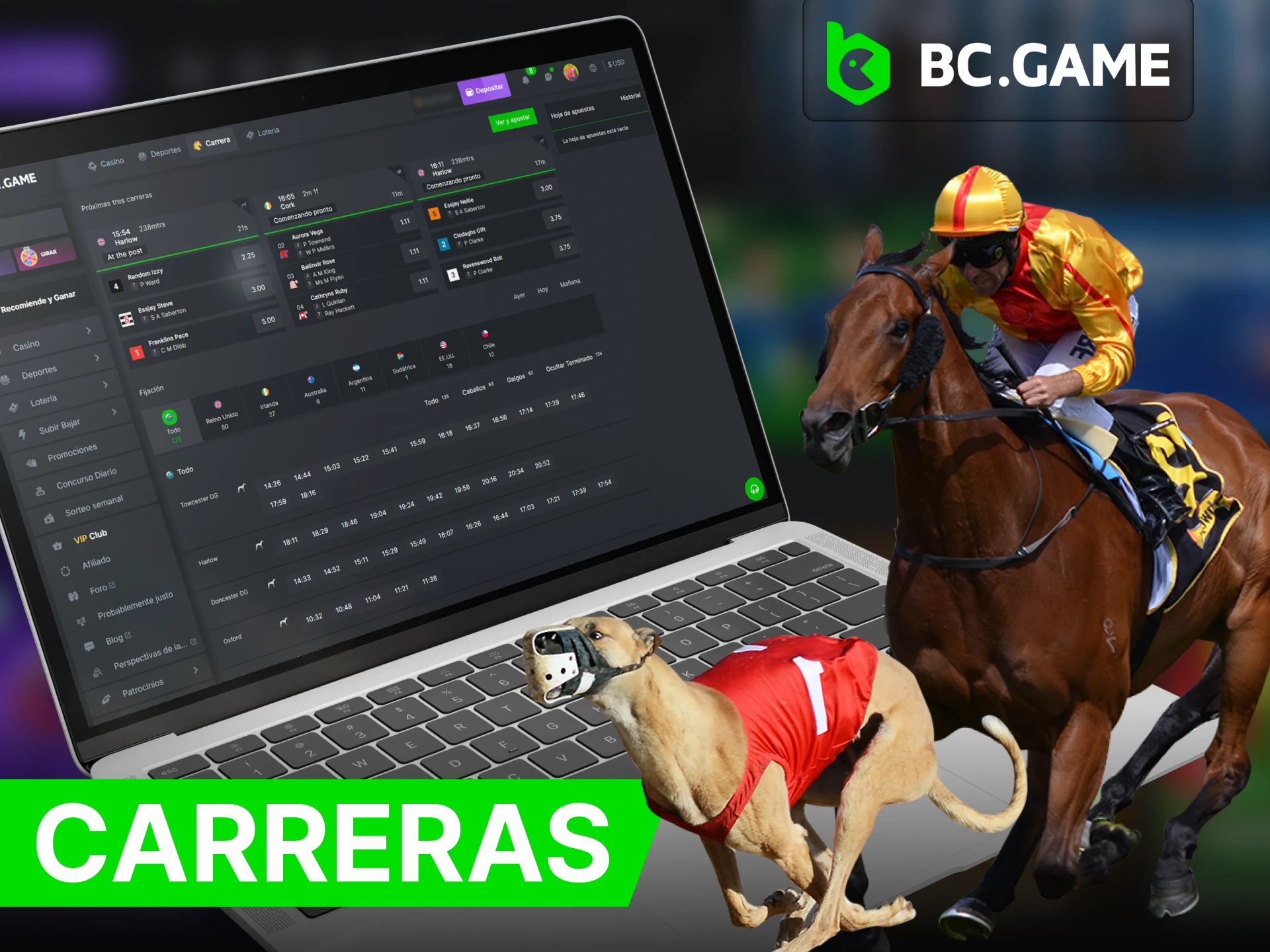 Apueste en carreras de caballos y perros en BC Game y gane.