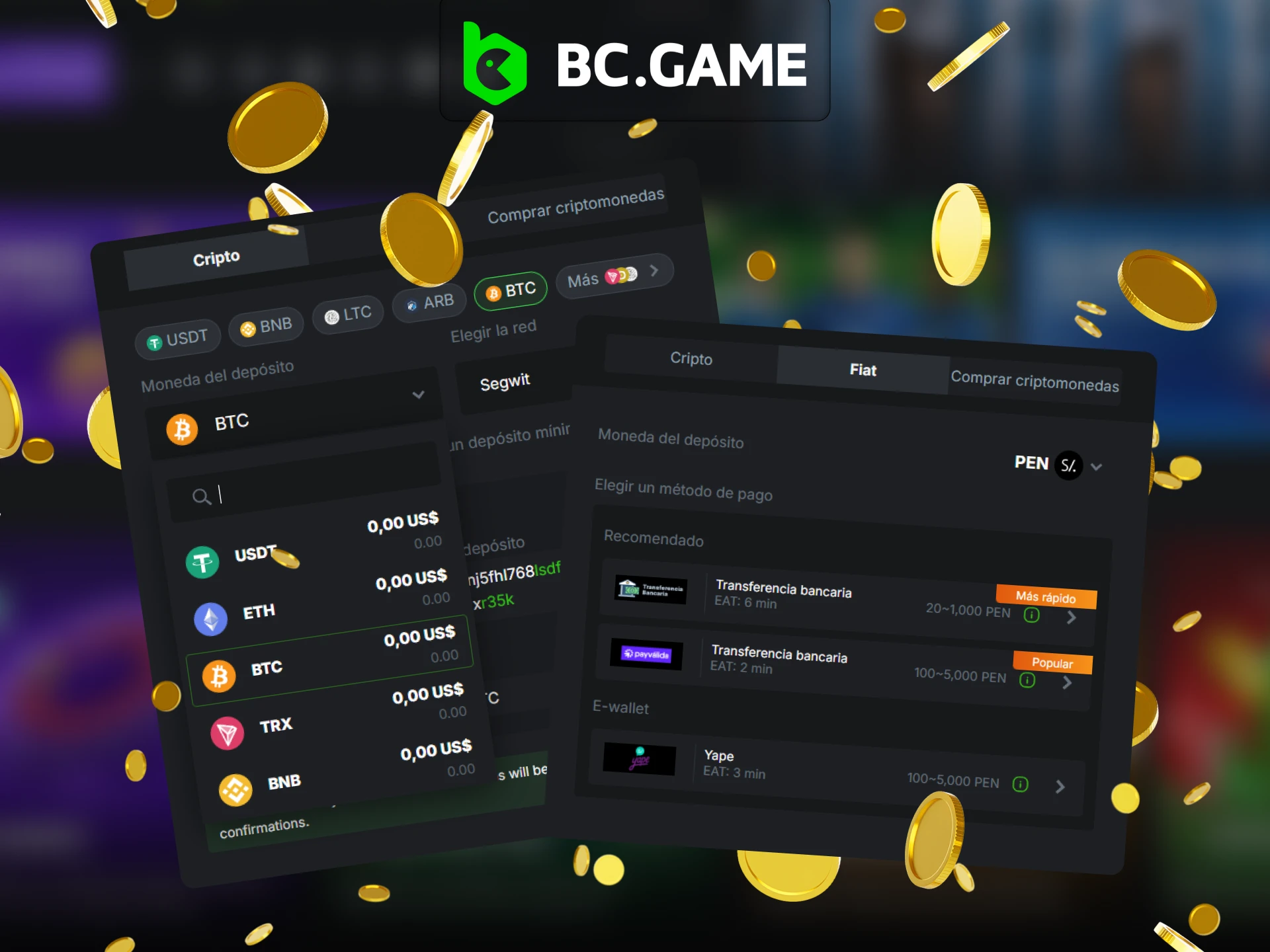 Los usuarios peruanos pueden utilizar estos metodos de pago en BC Game Casino.