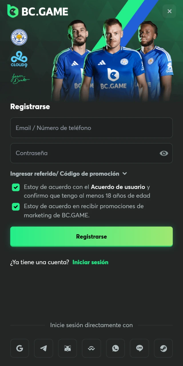 Registrate en BC Game para jugar al juego crash.