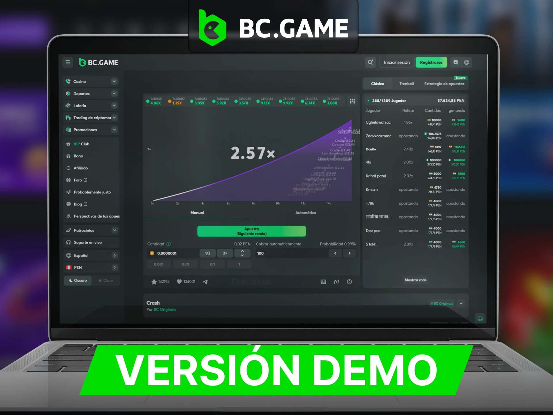 Prueba tu estrategia en la version demo del juego de crash BC Game.