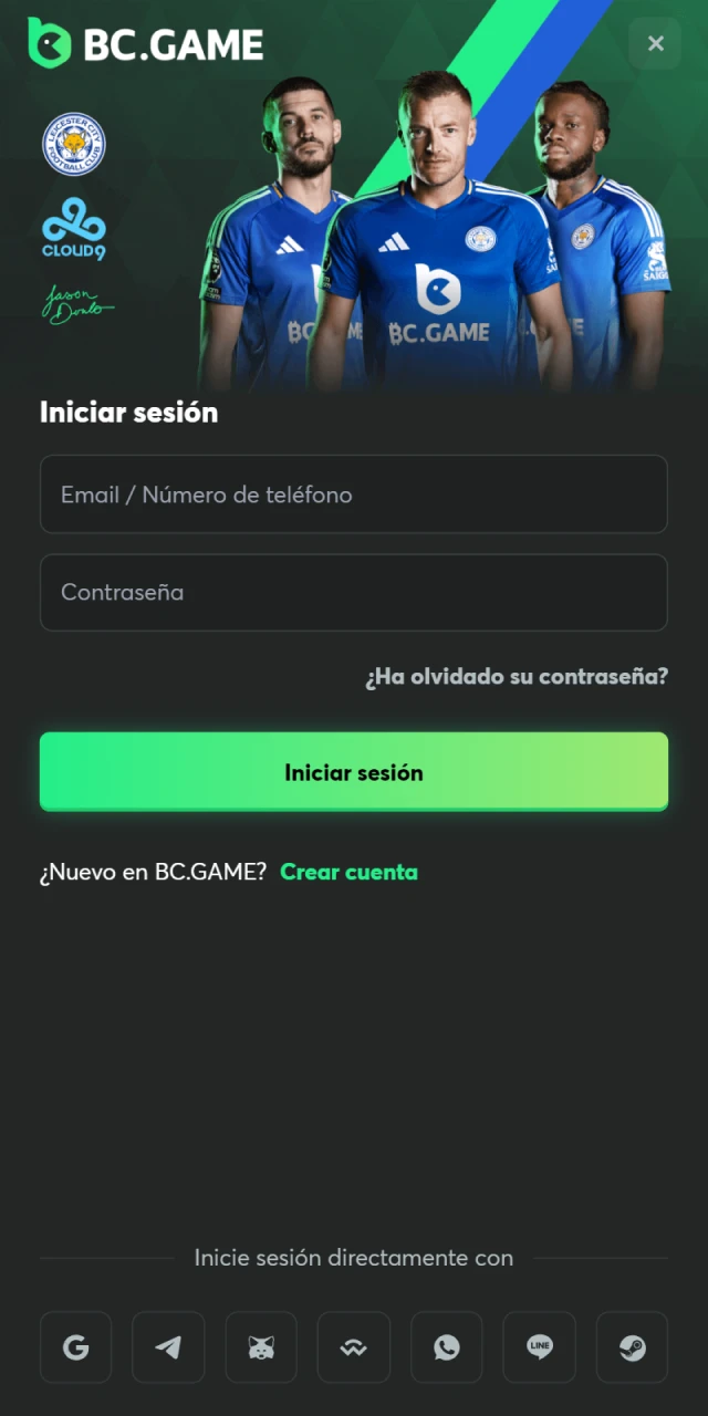 Inicie sesion en su cuenta de BC Game para realizar un deposito.