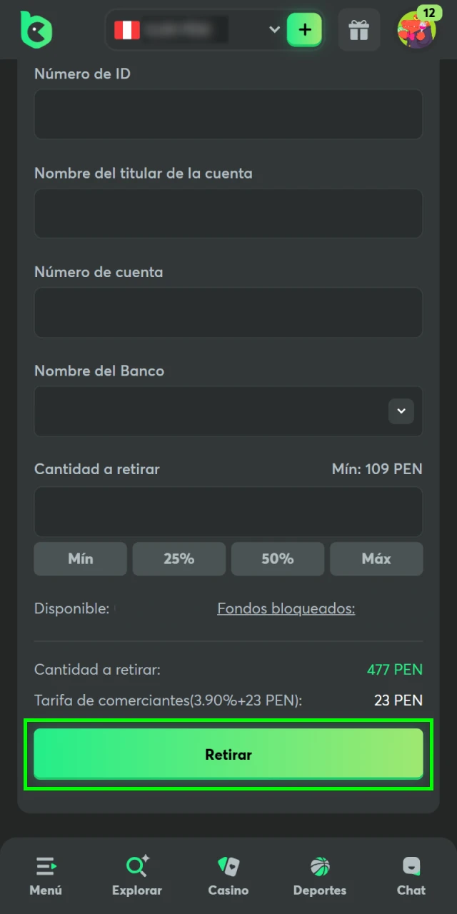 Verifique los datos ingresados ​​antes de retirar dinero a BC Game.