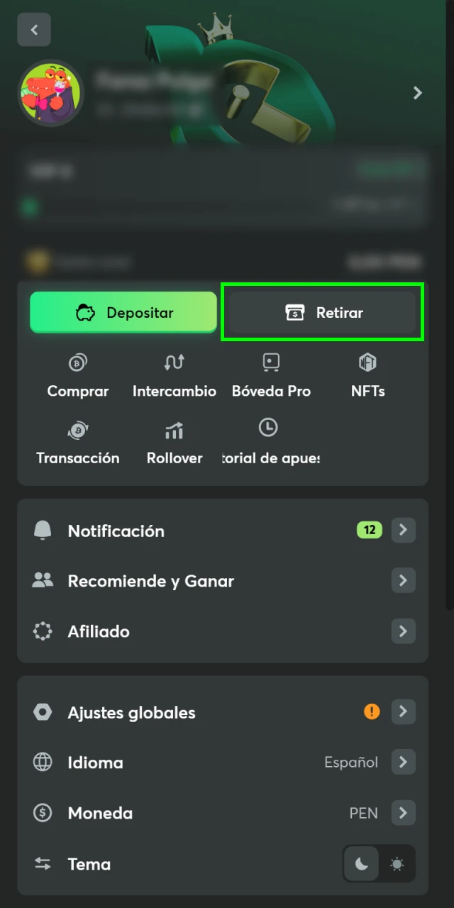 Busque la seccion de retiro en el sitio web de BC Game.