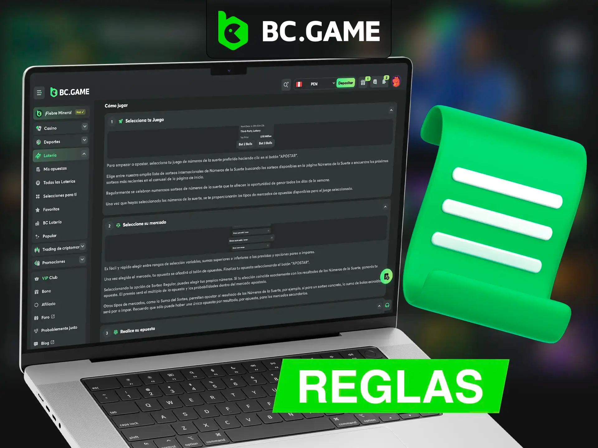 Explora las reglas del juego de lotería de BC Game Casino.