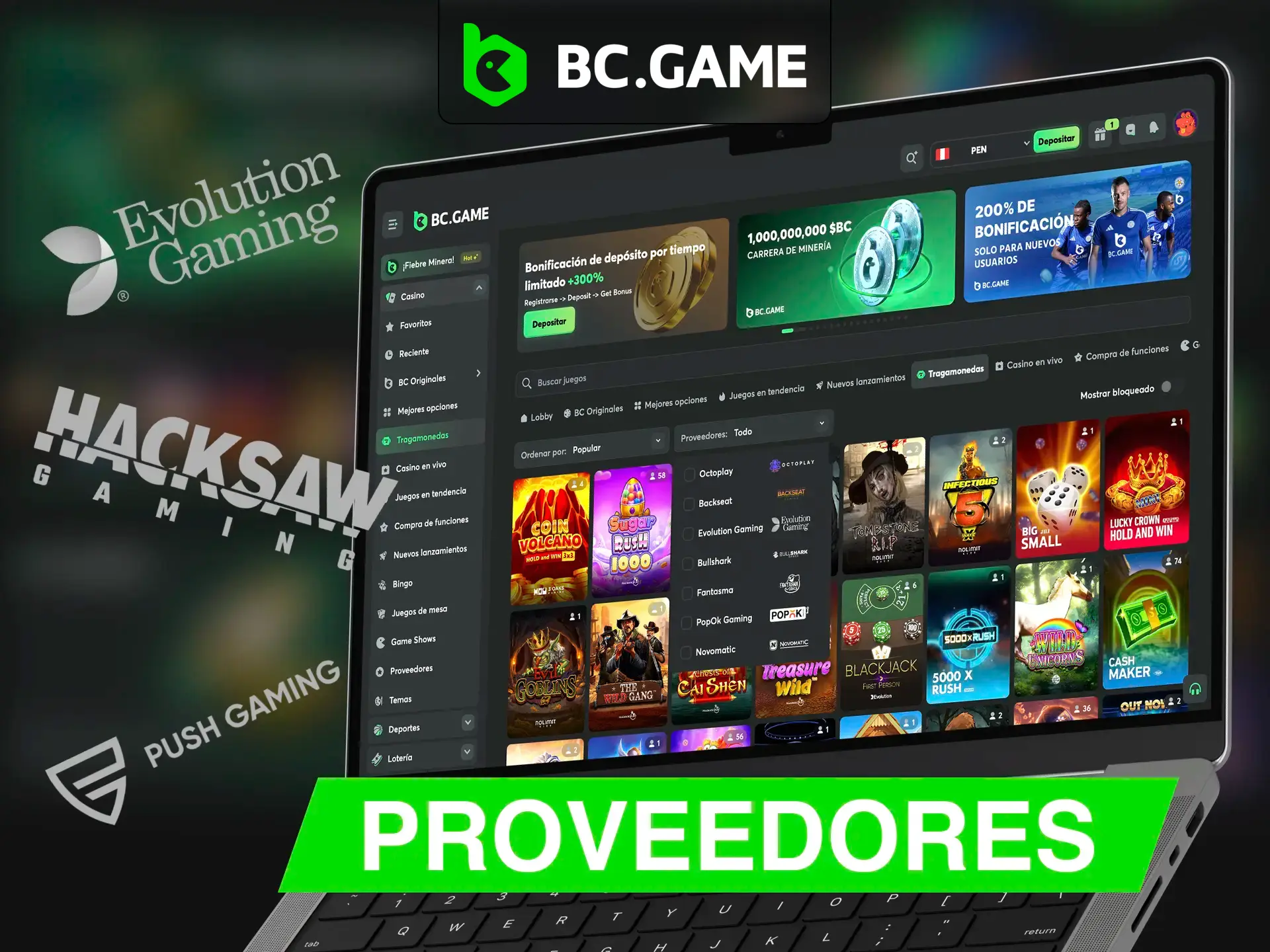 BC Game es un conocido casino con un gran nombre con el que sólo trabajan los mejores y más conocidos proveedores de tragaperras.