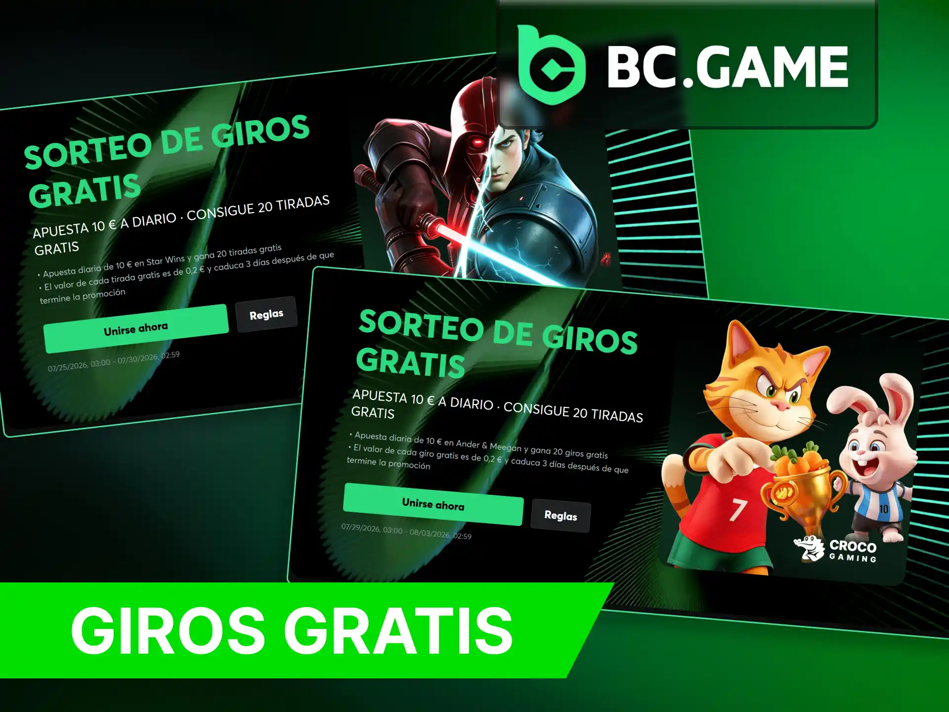 Obten giros gratis en varios juegos en BC Game.