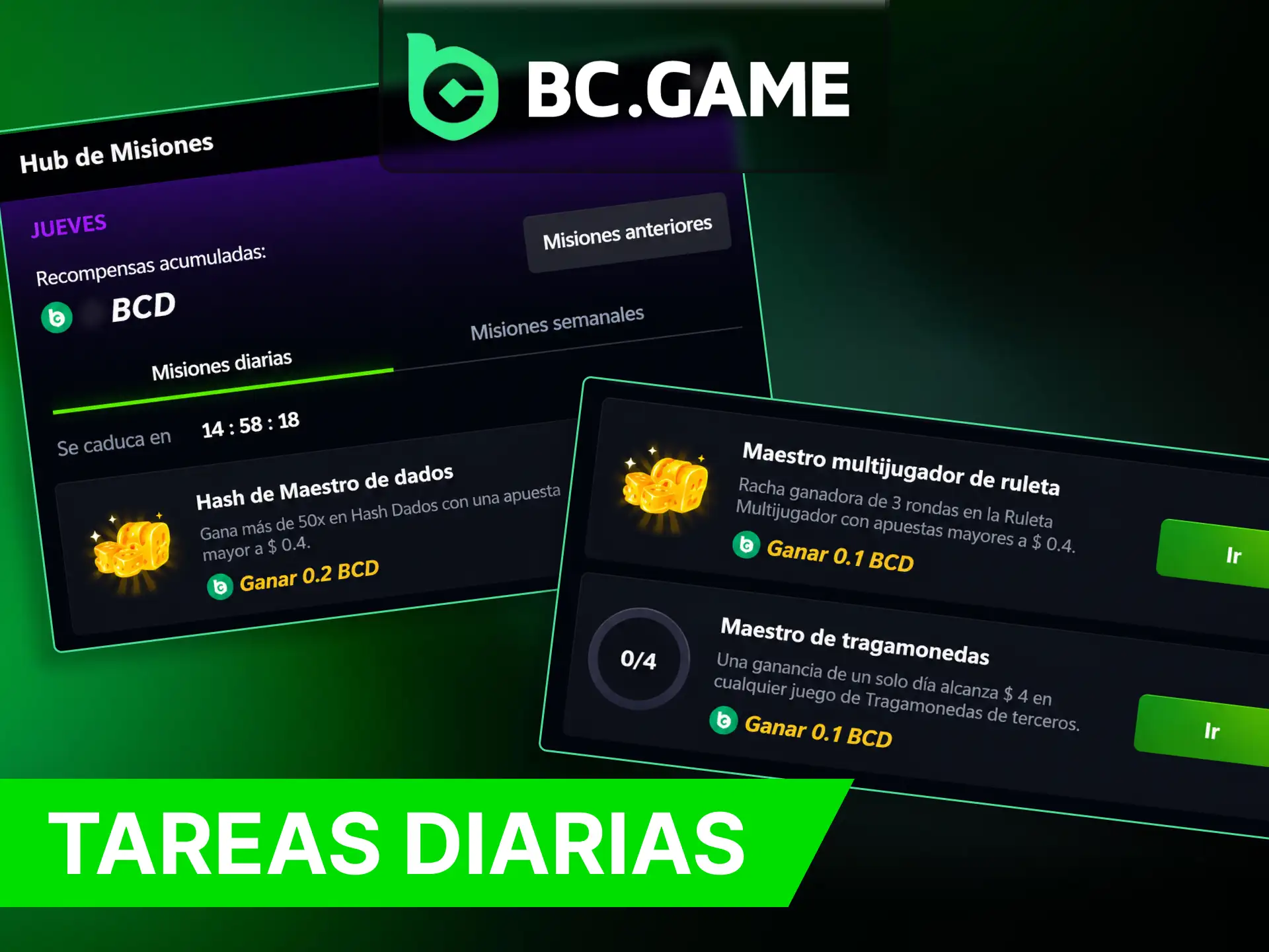 Completa misiones en BC Game y obten recompensas.