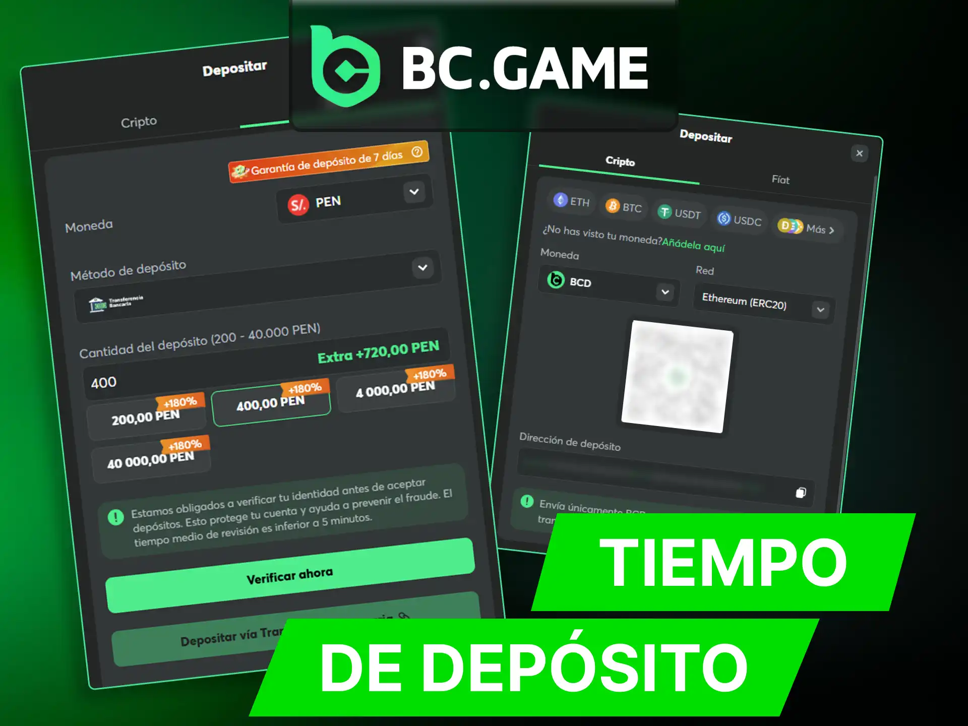 Recargar tu saldo en BC Game solo lleva unos minutos.