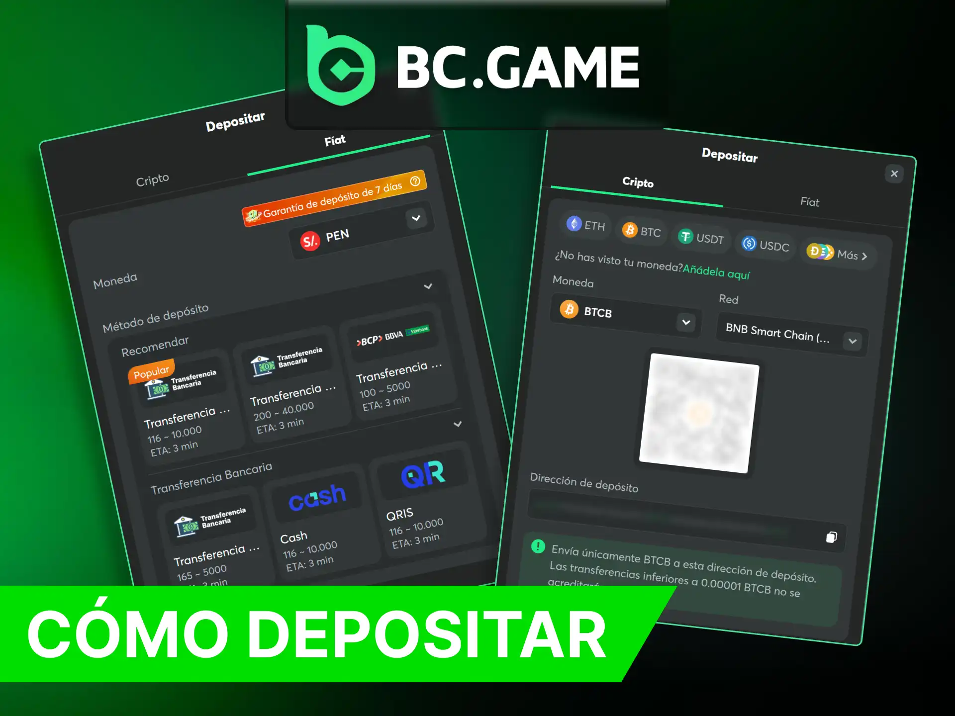 Explore los métodos disponibles para financiar su cuenta en BC Game Casino.