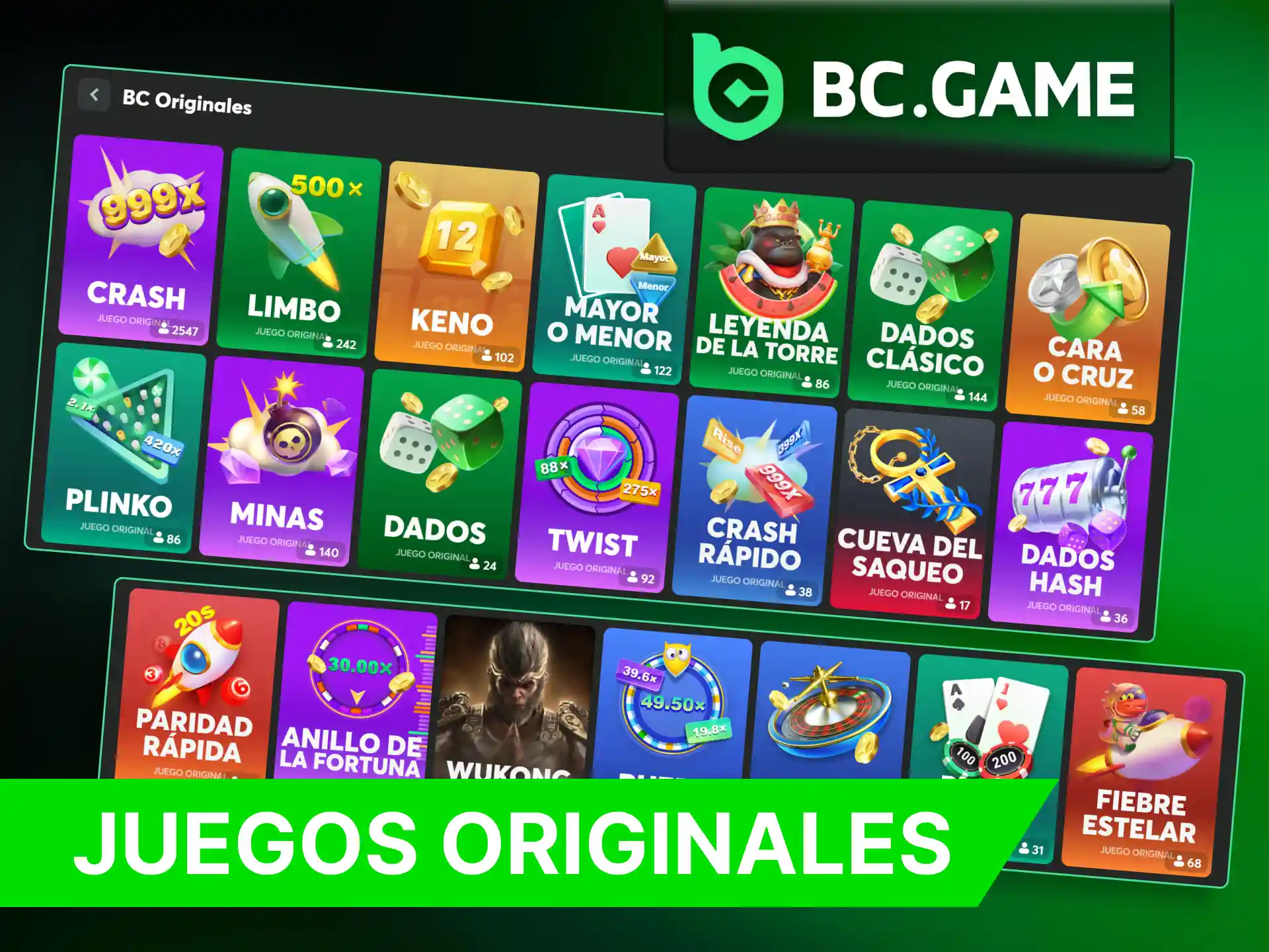 BC Game tiene sus propios juegos de casino que otros casinos no tienen.
