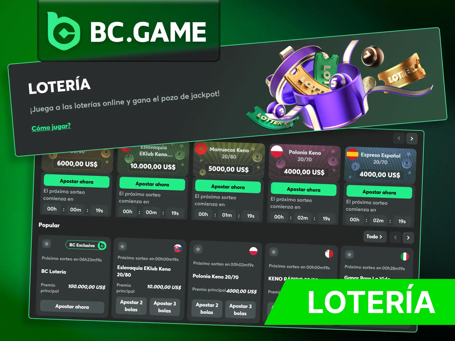 Tienta a la suerte y gana en grande con las mejores opciones de lotería en BC Game Perú.