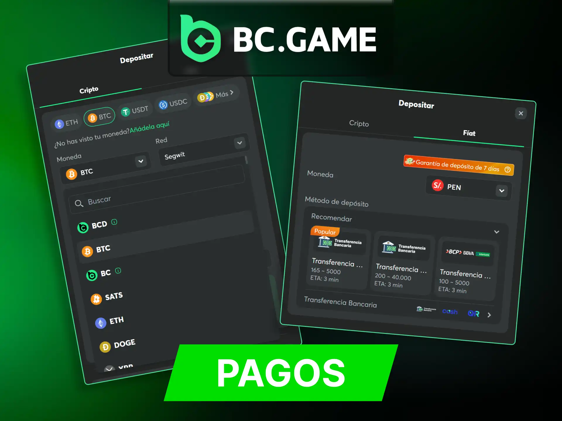 Los usuarios peruanos pueden utilizar estos metodos de pago en BC Game Casino.
