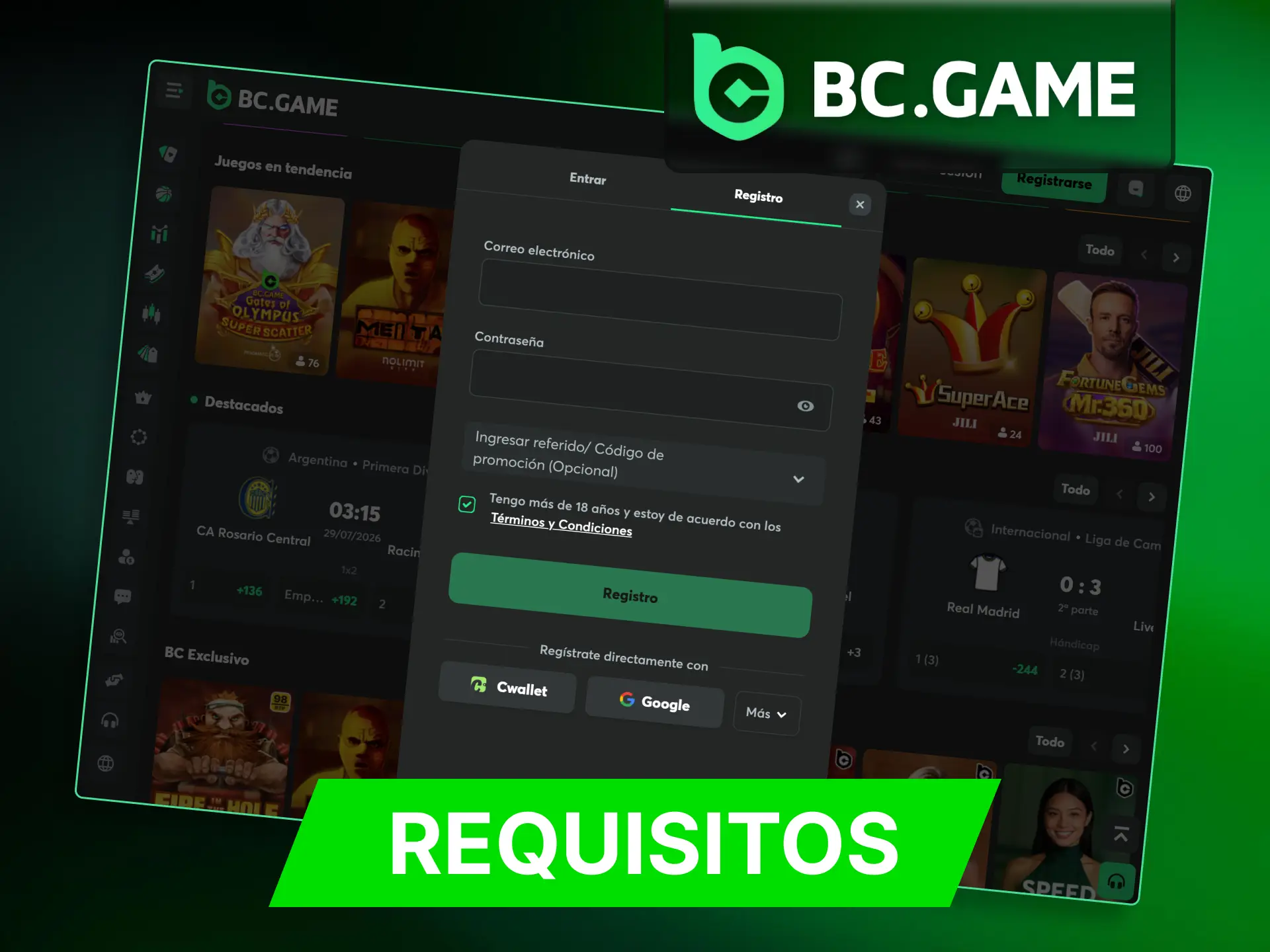 Estos son los requisitos para registrarse en BC Game.