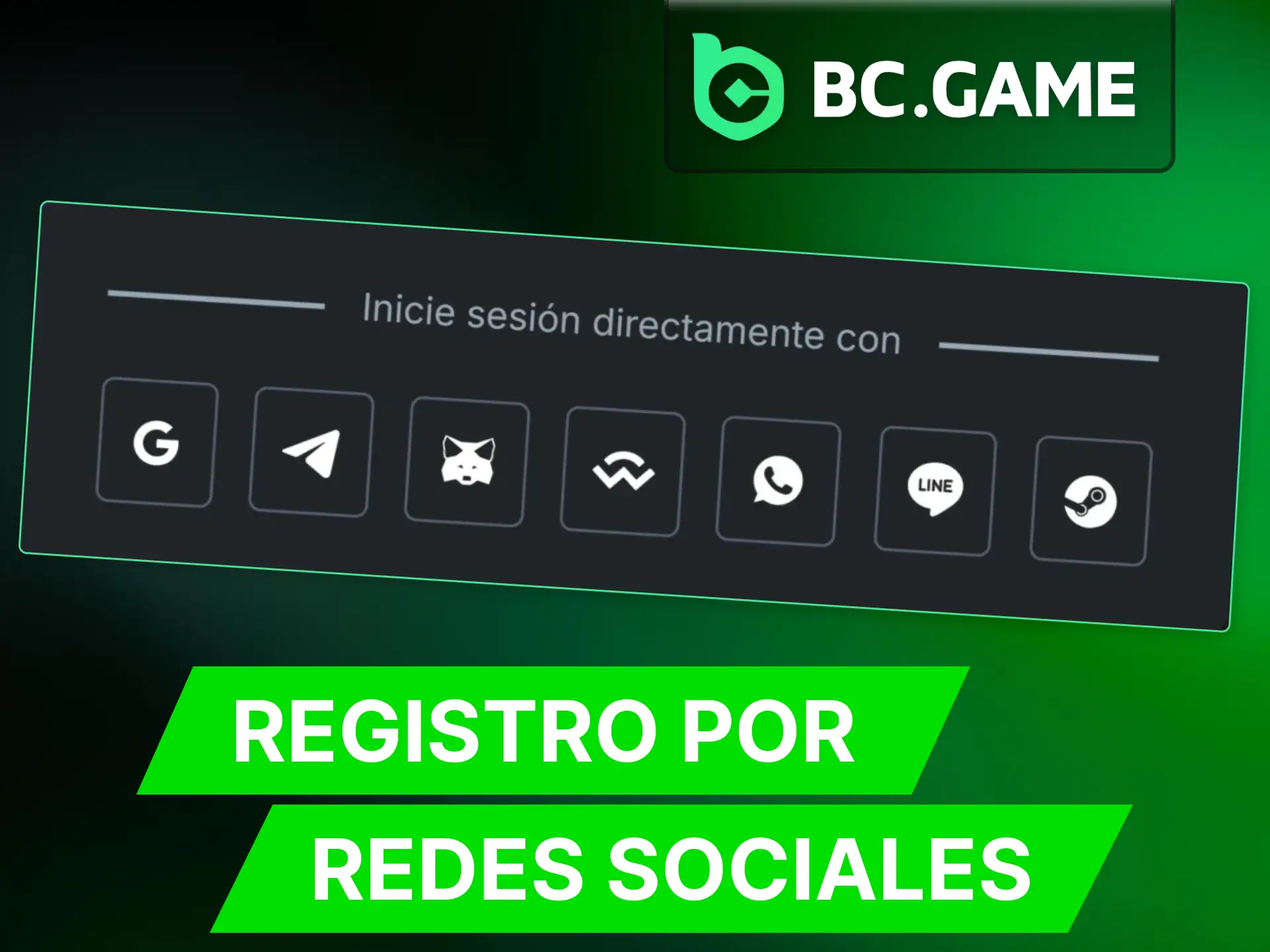 Registro rapido en BC Game a traves de una red social.