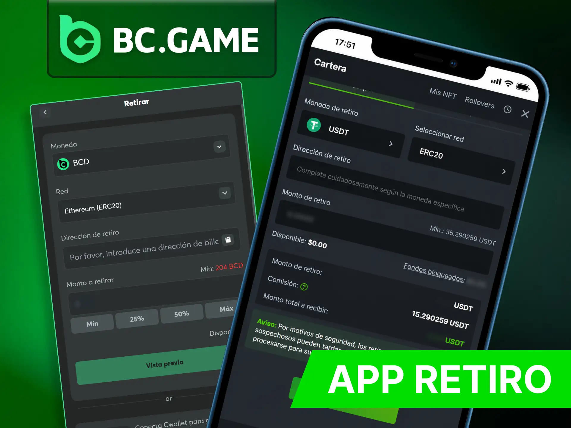 Retira tus ganancias desde la aplicacion movil de BC Game.