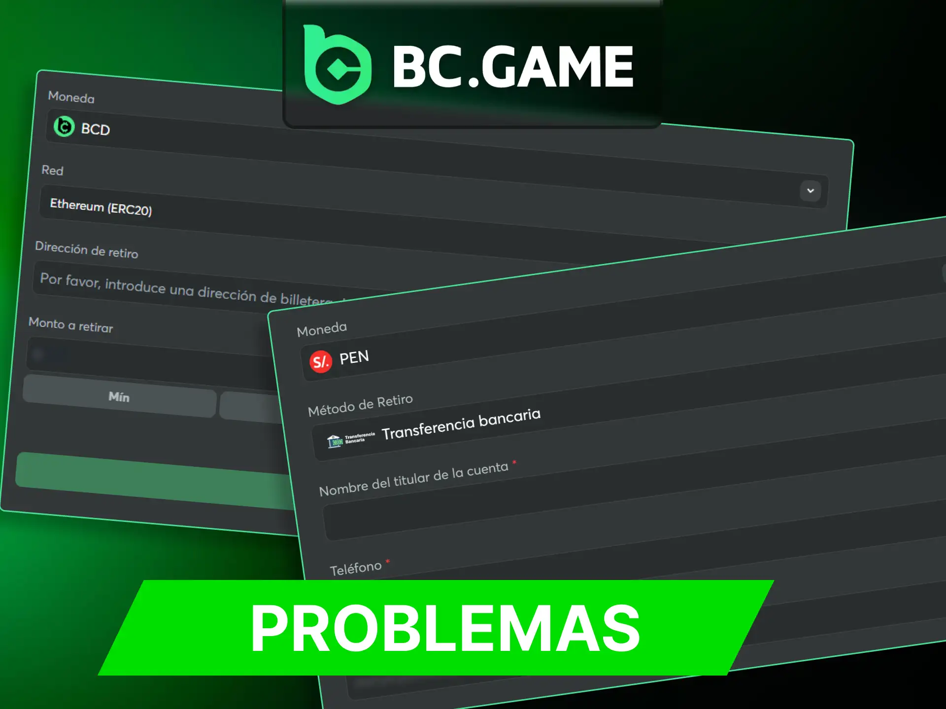 Si no puede retirar dinero a BC Game, comuniquese con el soporte.